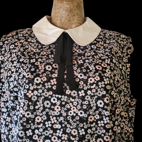 Vintage-Style Sleeveless Floral Midi Dress W/ Lace Hem Peter Pan Collar & Ribbon - Picture 1 of 14